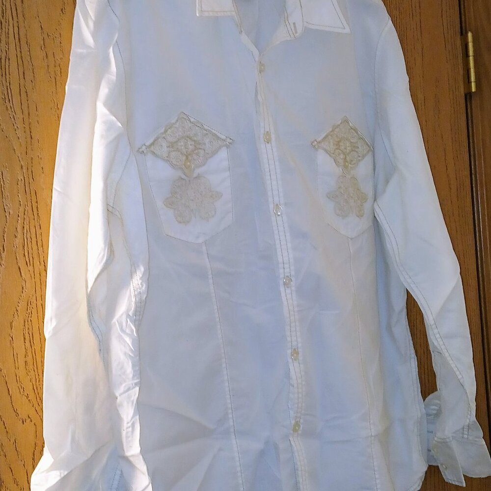 Vintage INC White Embroidered Men's Buttondown shirt